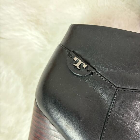 Tory Burch Almond Toe Black Leather Booties Size 8 - Picture 2 of 7